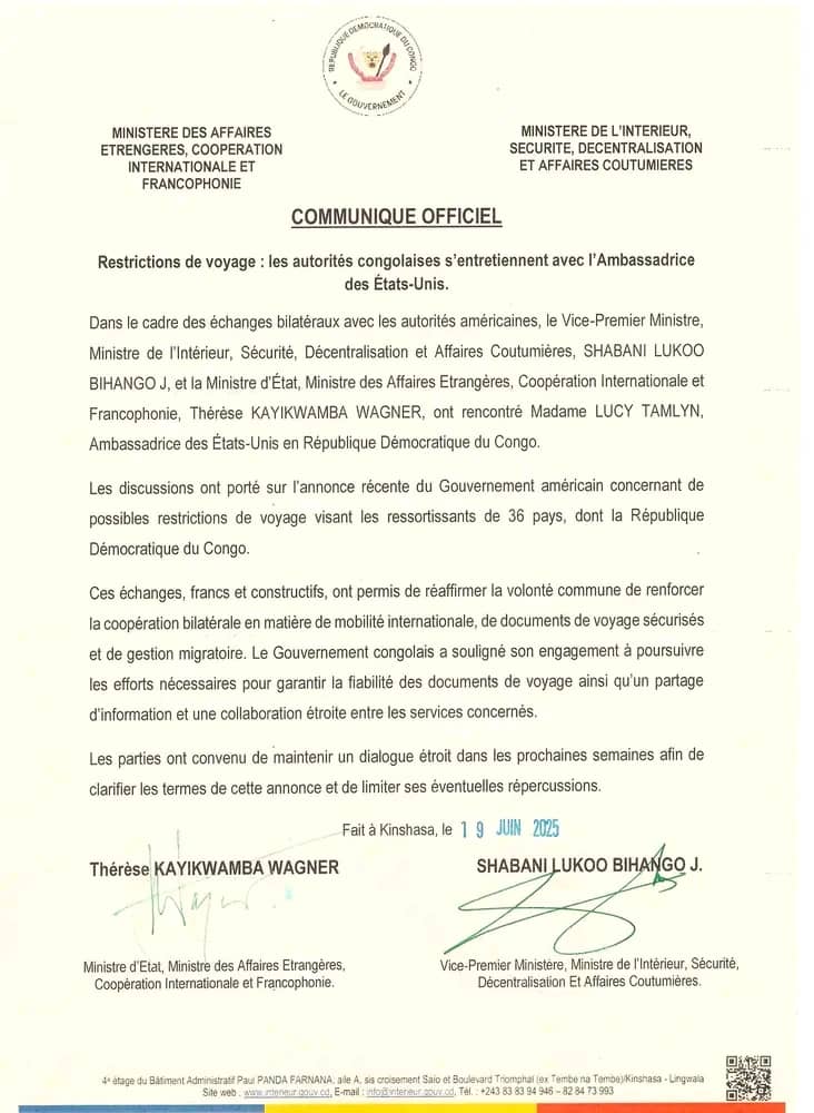 DRC: 🇨🇩 Kubuza ingendo hagati ya Leta zunze ubumwe za Amerika na DRC: Leta ya RDC (Repubulika Iharanira Demokarasi ya Congo)